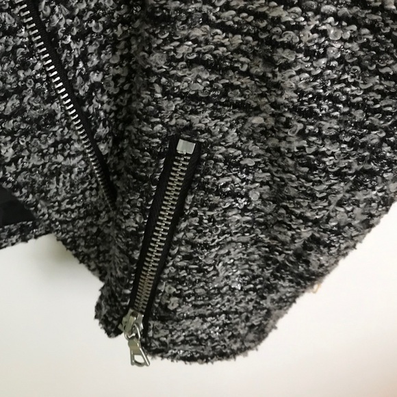 H&M Gray Moto Zip Up Tweed Jacket Size 6 - Picture 4 of 6